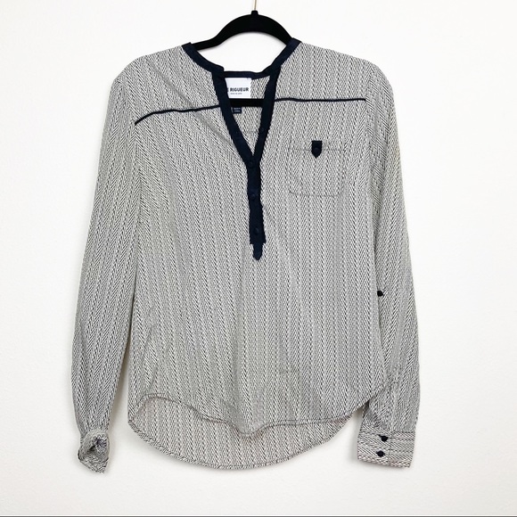 4/$25 De Rigueur chevron career 3/4 sleeve blouse - Picture 1 of 5